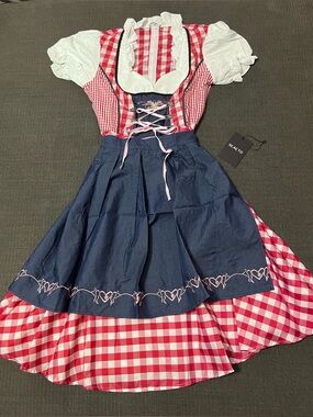 New Octoberfest Costume Dress in Red Check and Navy